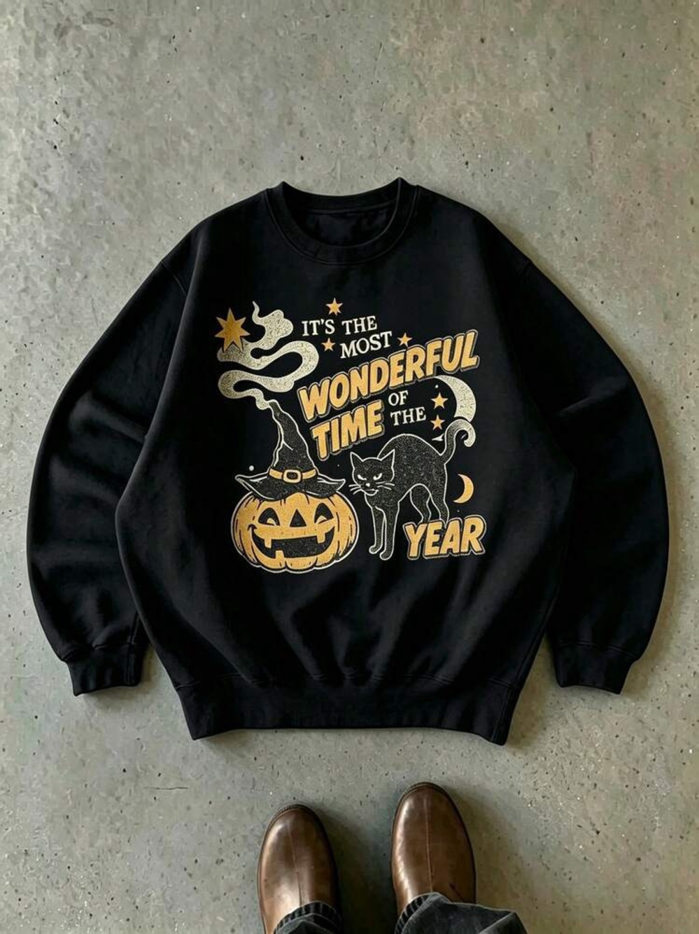 Black Cat Spooky Season Autumn Vibe Graphic Sweatshirt